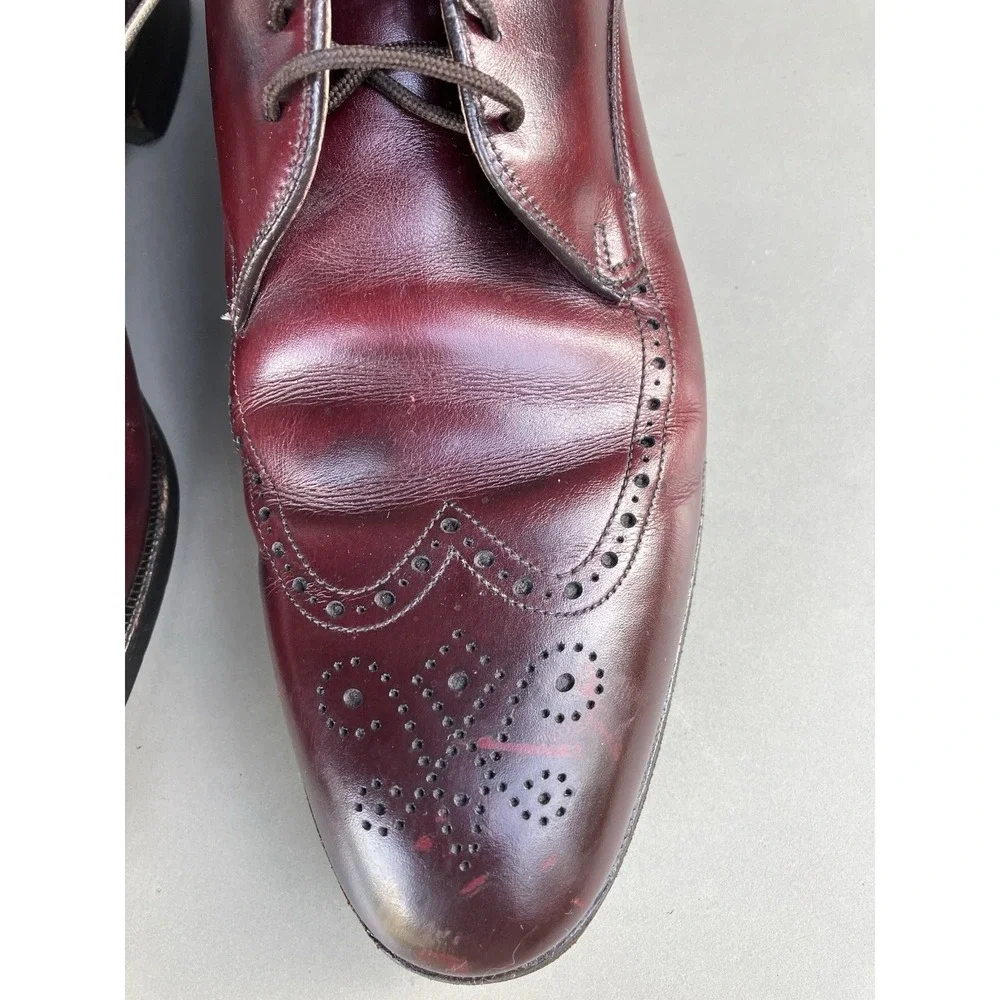 Vtg‎ Wright Breather Arch Preserver Wingtip Shoes Burgundy Leather Mens 11.5 USA